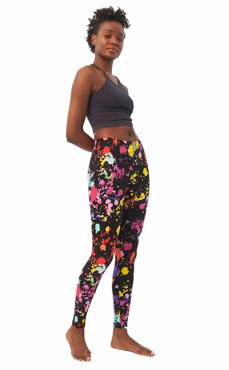 sissycos Women's 80s Leggings Artistic Splash Printed Buttery Soft Stretchy Pants (Medium, Color Splash Black) - Image 3